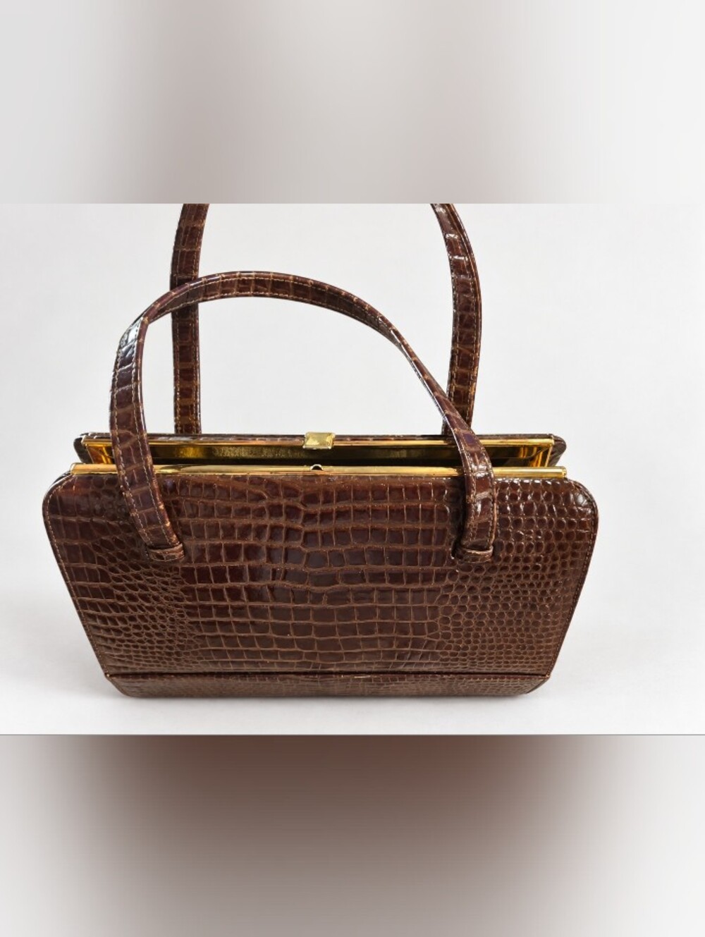 Vintage MacLaren England Brown Croc Embossed Genuine Leather Handbag